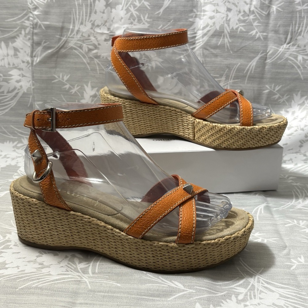 Prada Orange Leather Espadrille Wedge Sandals